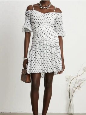 Zimmermann White Mini Dress with Black Polka Dots